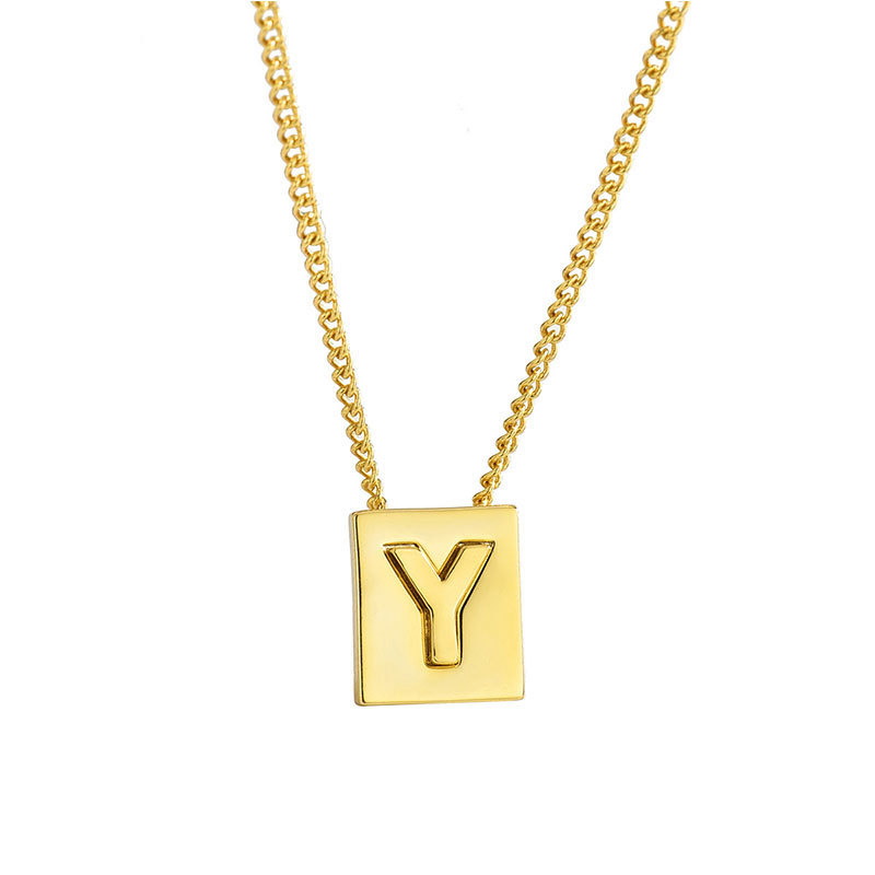 Wholesale custom jewelry 18k solid gold letter square initial necklace