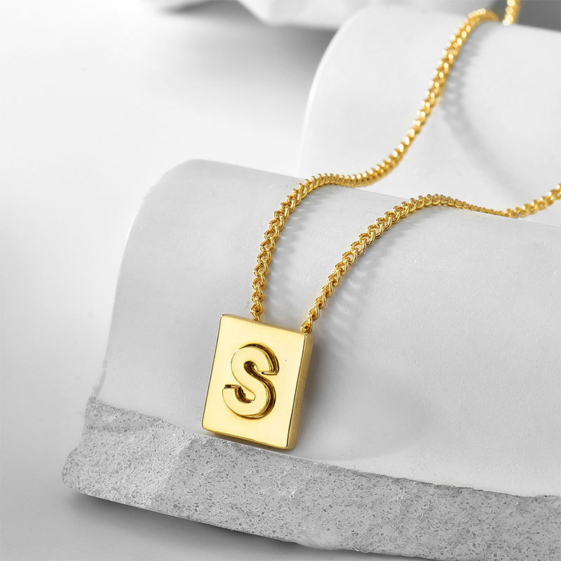 Wholesale custom jewelry 18k solid gold letter square initial necklace