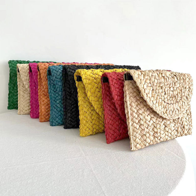 Wholesale women summer beach handbags straw raffia rattan clutch bag