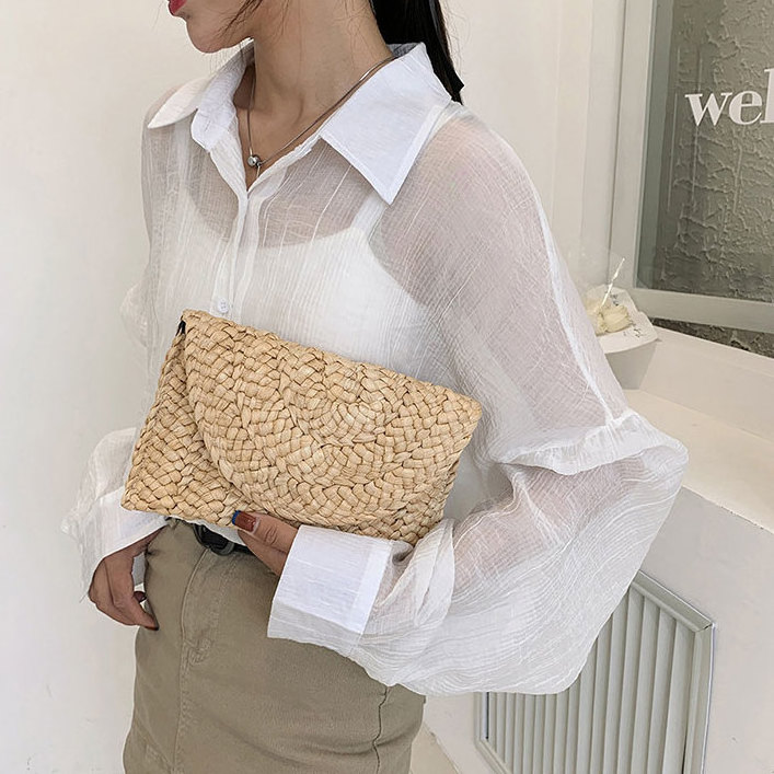 Wholesale women summer beach handbags straw raffia rattan clutch bag