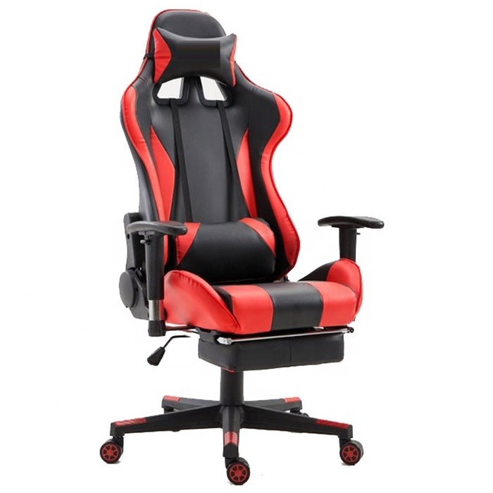 Racing style PU leather gaming chair with retractable footrest