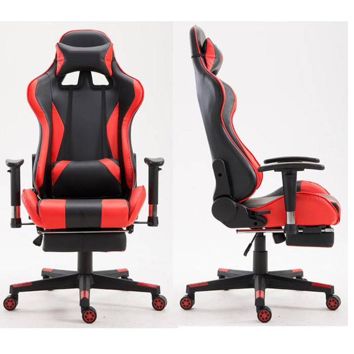 Racing style PU leather gaming chair with retractable footrest