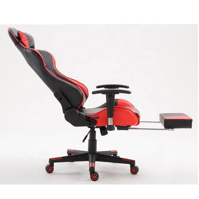 Racing style PU leather gaming chair with retractable footrest