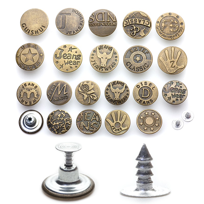 Cheap Price Iron Classic antique vintage 17mm accessories and rivets custom logo denim metal tack Jeans button for jeans