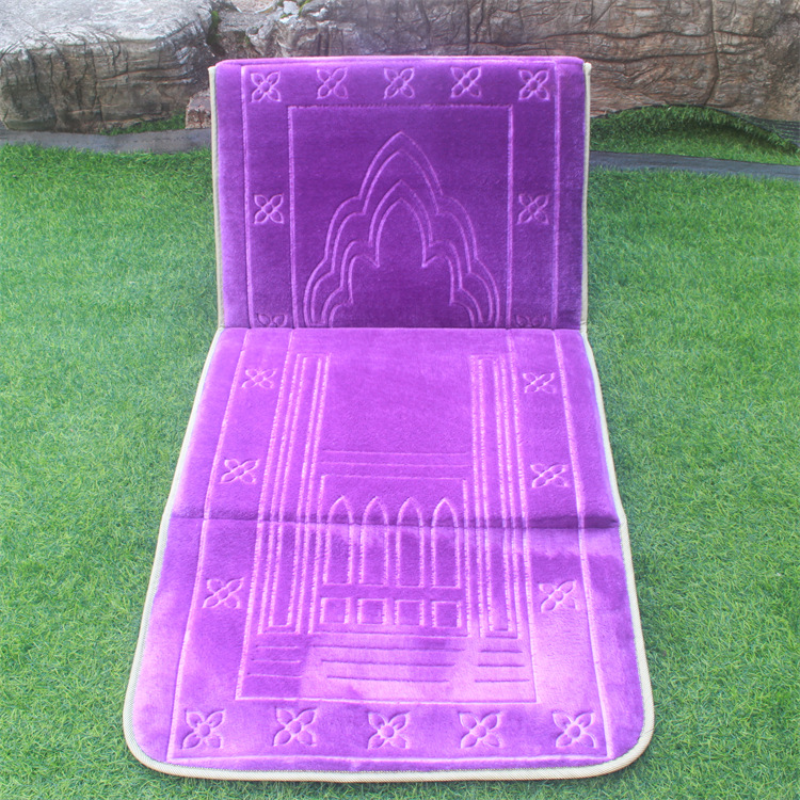 2024 Plain Embossed Portable Pilgrimage Thick Prayer Mat Muslim Carpet Islam Foldable Prayer Mat with Backrest prayer mat gift s