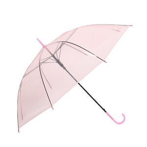 2024 Clear Transparent Rain Umbrella Pvc Rain Dome Bubble Rain Sun Shade Long Handle Straight Stick Umbrella