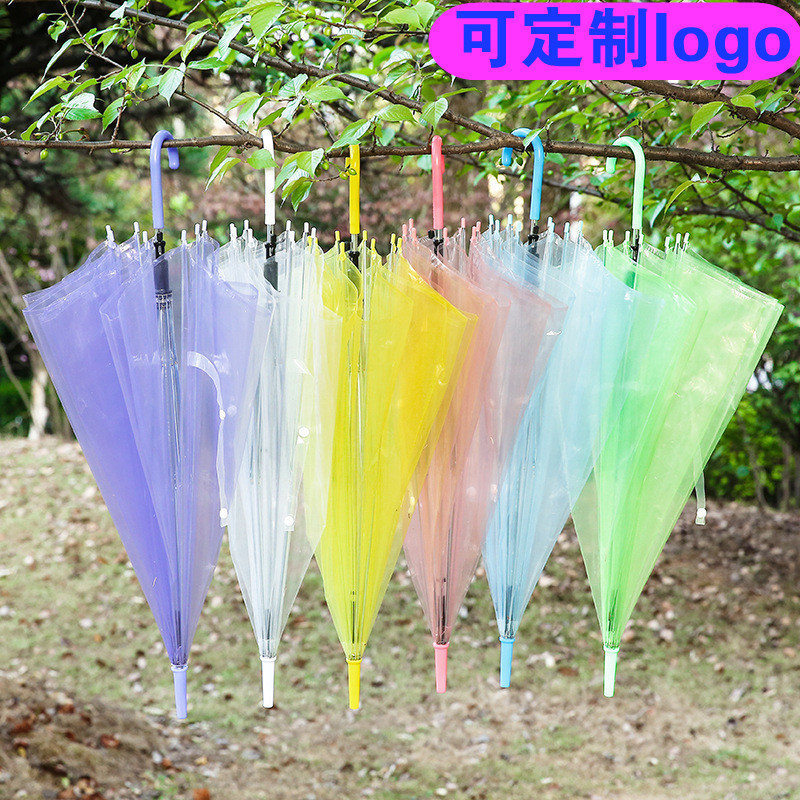 2024 Clear Transparent Rain Umbrella Pvc Rain Dome Bubble Rain Sun Shade Long Handle Straight Stick Umbrella