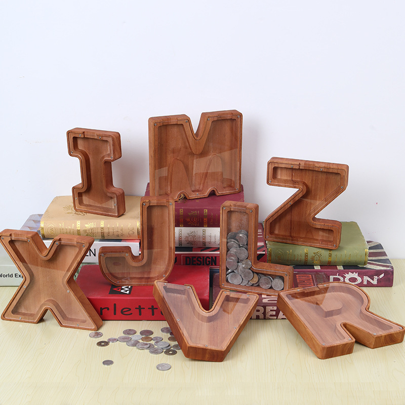 free sample  Personalized Wooden Letter Piggy Bank Large Money Box Alphabet Piggy Bank for Kids Kids Piggy Bank Money Saving Box