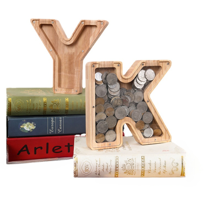 free sample  Personalized Wooden Letter Piggy Bank Large Money Box Alphabet Piggy Bank for Kids Kids Piggy Bank Money Saving Box