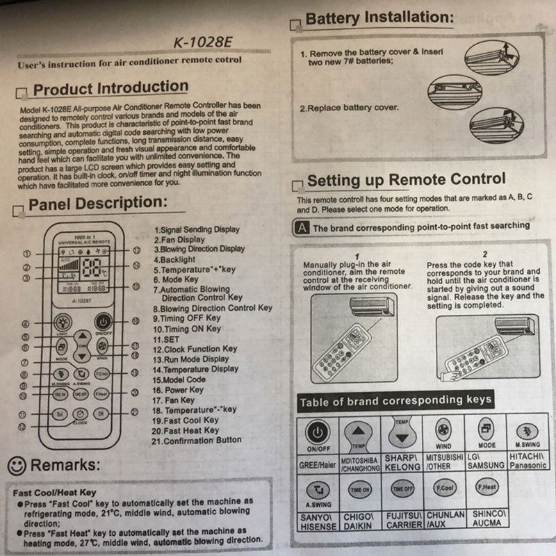 2021 Universal English version LCD A/C Remote Control Controller Low Power Consumption Air Condition Remote