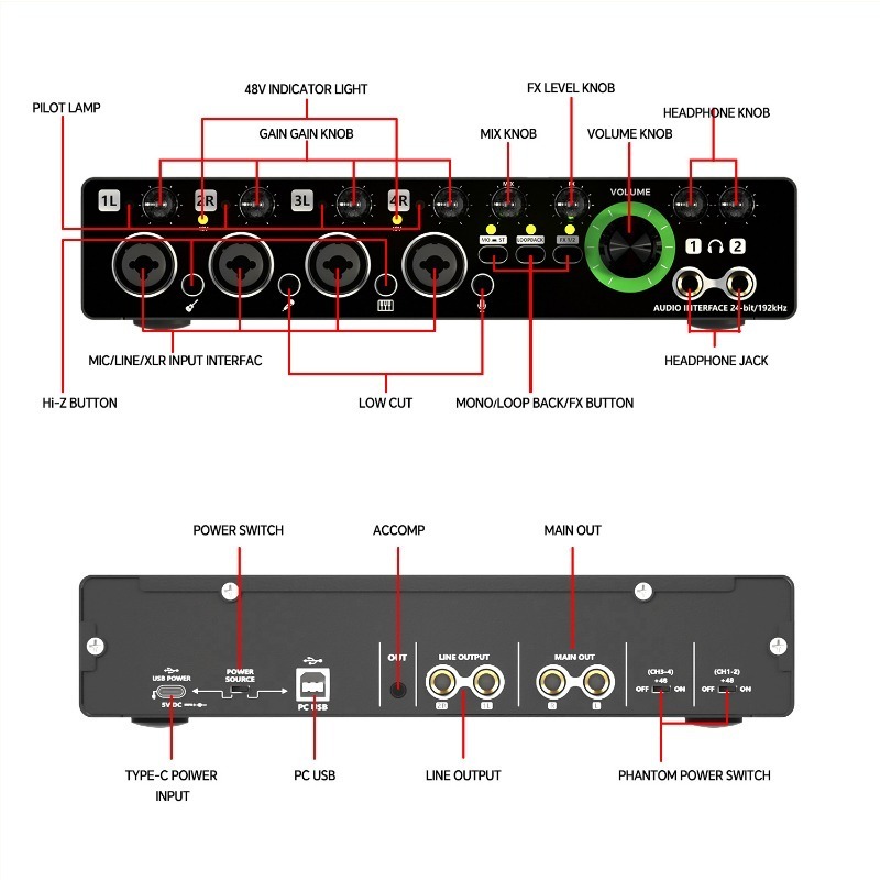 2023 Md44 Mini 4 Channel 24bit 192 Khz Mixer Dj Console Recording Sound Card For Podcasting Studio Musical Instrument