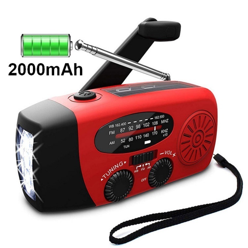 2000mah Portable Rechargeable Emergency Solar Hand Crank Radio Wb/noaa With Phone Charger And Led Torch Fm Emergency Radio