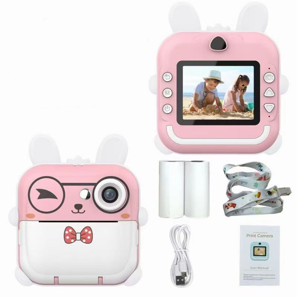 2.4 Inches 5MP Ink Free Printing Mini Digital Video Selfie Kids Instant Print Camera for Children Aged 3-12 Toys Gift