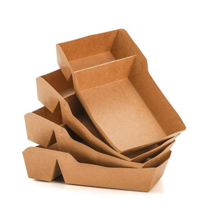 Eco Friendly Biodegradable Food Boats Boxes Disposable Brown Paper Boats Shape Food Holder Container Box