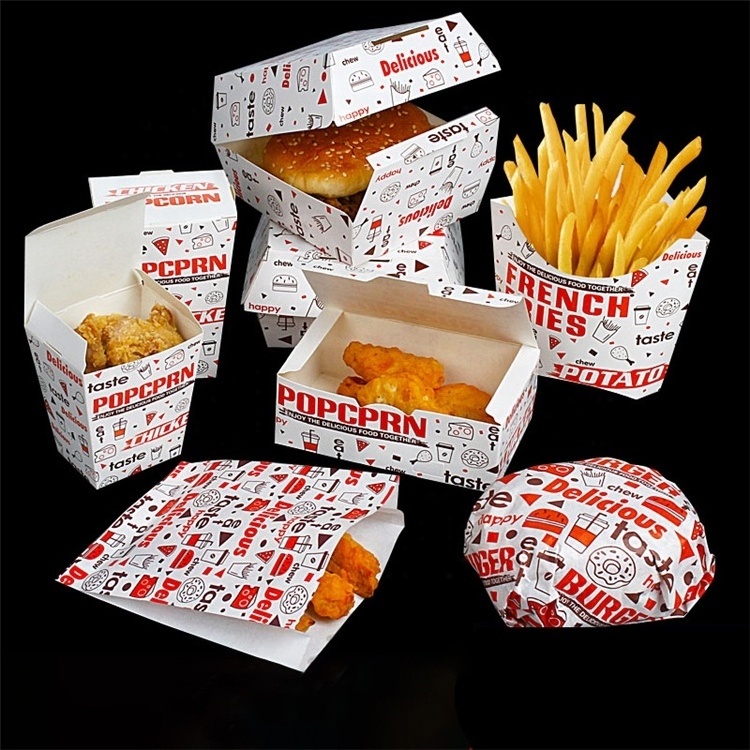 Custom Design Logo Printed Takeout Paper Packaging Box for Hot Dog Burger Fried Chicken