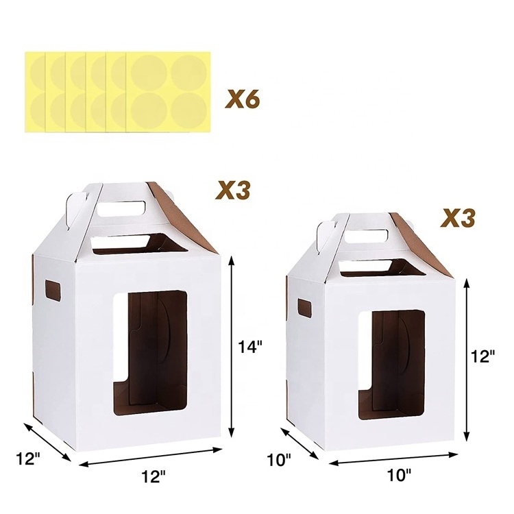 Disposable Large Tiered White Cake Carrier Tall Container Boxes with Window for Wedding Cake