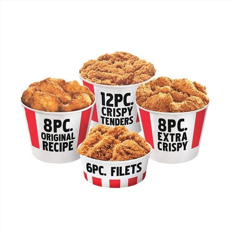 Custom logo disposable paper fried chicken bucket take out container with lid