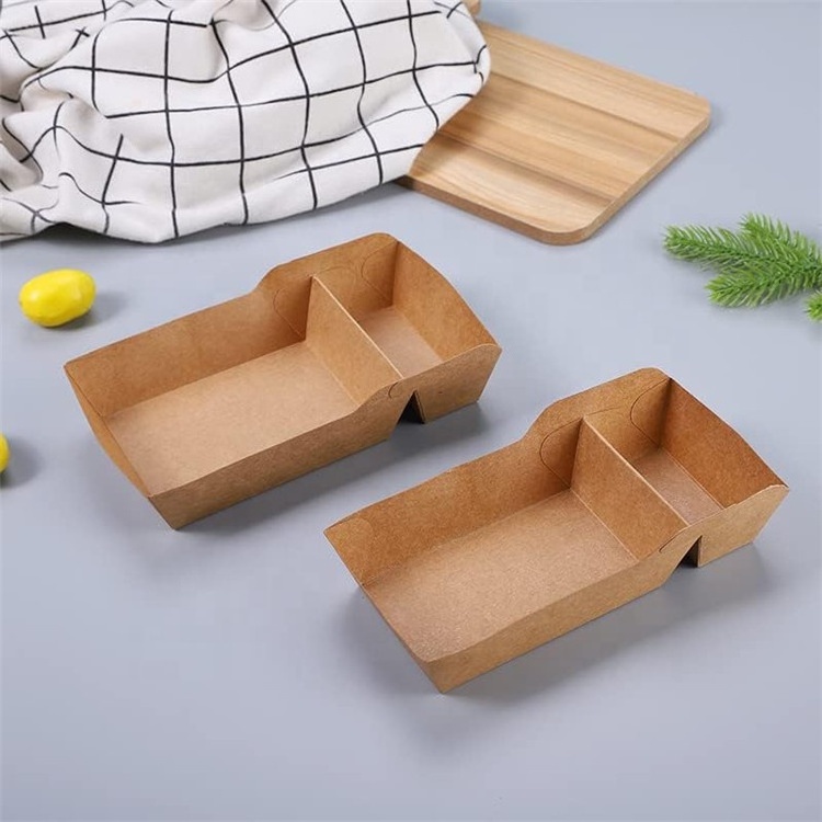 Eco Friendly Biodegradable Food Boats Boxes Disposable Brown Paper Boats Shape Food Holder Container Box