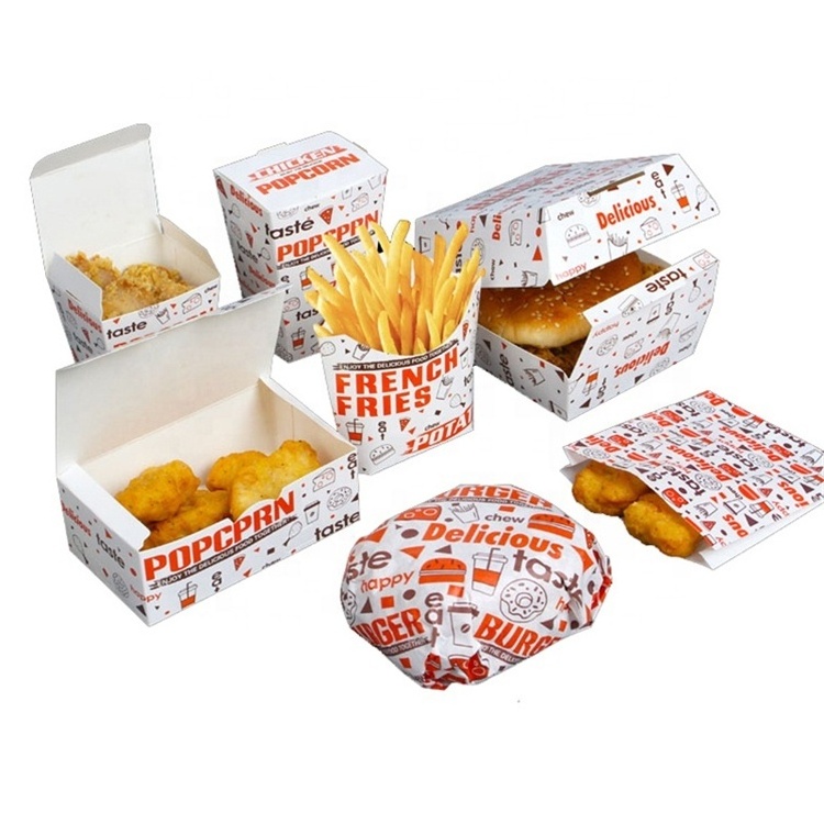 Custom Design Logo Printed Takeout Paper Packaging Box for Hot Dog Burger Fried Chicken