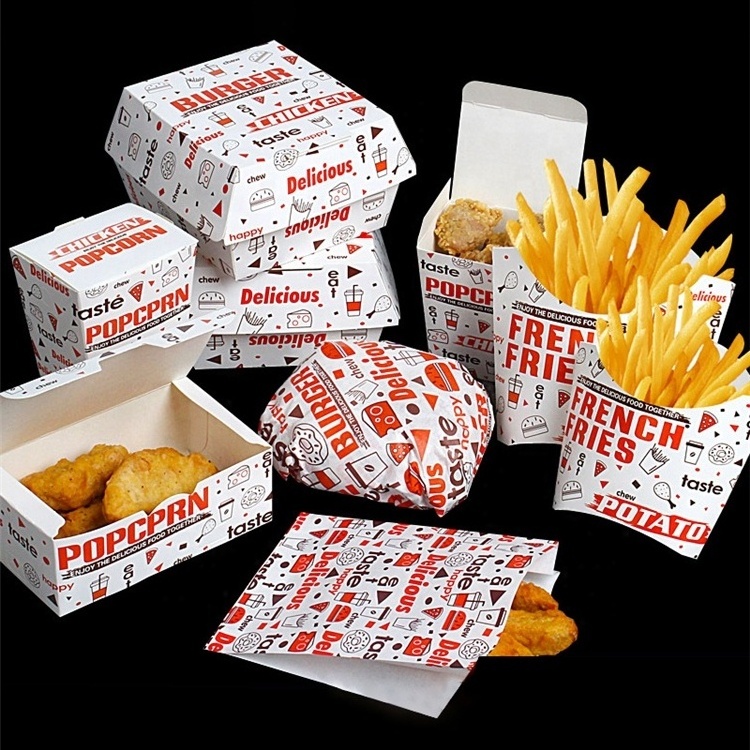 Custom Design Logo Printed Takeout Paper Packaging Box for Hot Dog Burger Fried Chicken