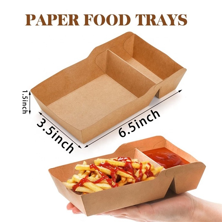 Eco Friendly Biodegradable Food Boats Boxes Disposable Brown Paper Boats Shape Food Holder Container Box