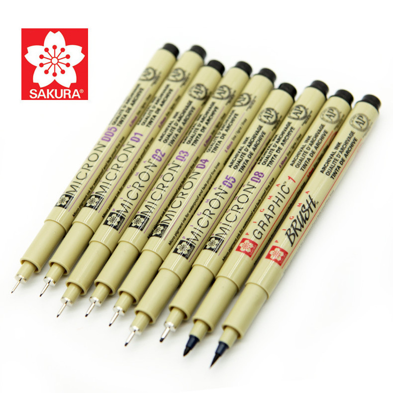 Hot Selling Sakura black colour professional micro pen drawing needle pen 10 different type of tip markers for sketching