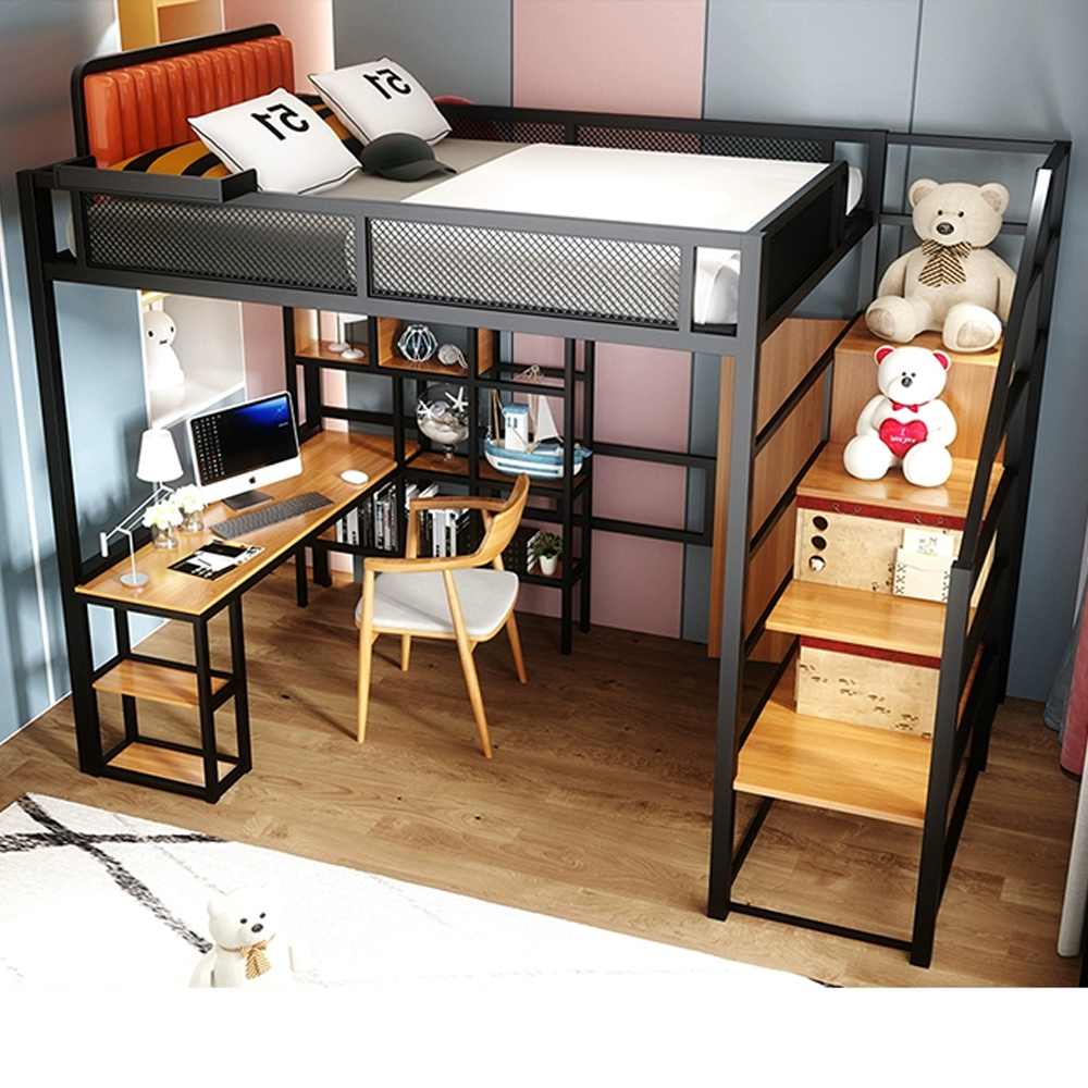 2023 Adults Metal Bed Factory Wholesale Hot-Sale Metal Queen Loft Bed With Desk