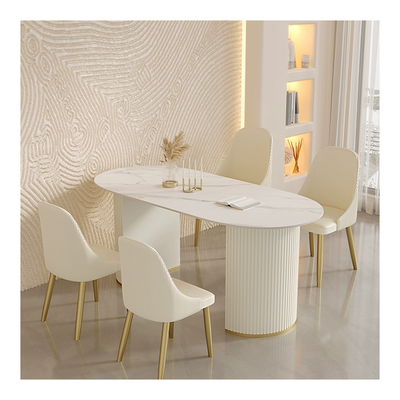 New Modern luxury Home Furniture Dinning Room Set 4 6 Seater Microfiber Leather Round White Marble Dining Table For Restaurant