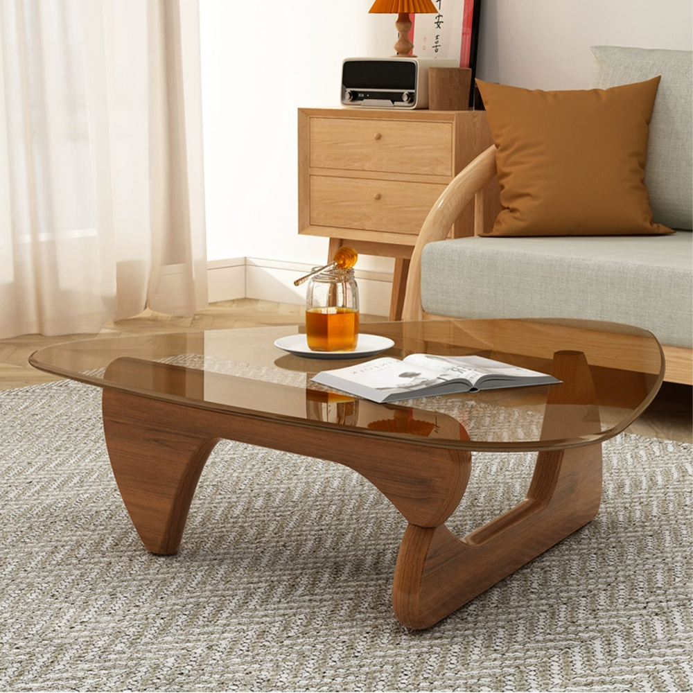 Luxury Industrial Modern Unique Solid Wood Leg Sofa Bed Side Living Room Furniture Glass Stand Coffee Center Table