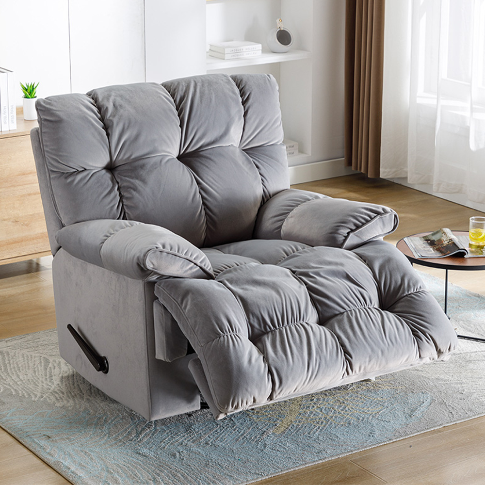 Modern Manual Cream Gray Lazy Swivel Lounge Chair With Ottoman Living Room Sofa Velvet Recliner chair