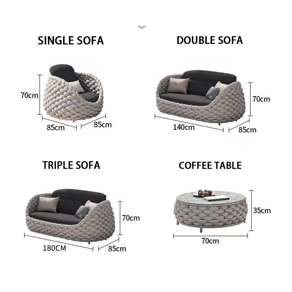 Leisure Modern Simple Wicker Brown Rattan Garden Sofa Set Furniture Outdoor handcrafted wicker sofa and Chair with table set