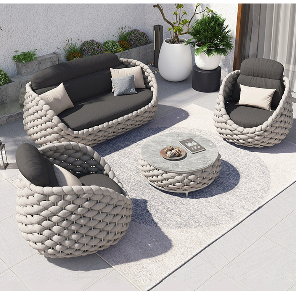 Leisure Modern Simple Wicker Brown Rattan Garden Sofa Set Furniture Outdoor handcrafted wicker sofa and Chair with table set