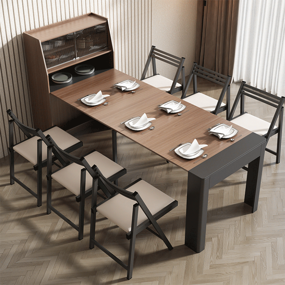 2023 Modern Design Dining Table Wooden Extendable Household Rectangular Side Cabinet Folding Dining Table and Chairs Solid Wood