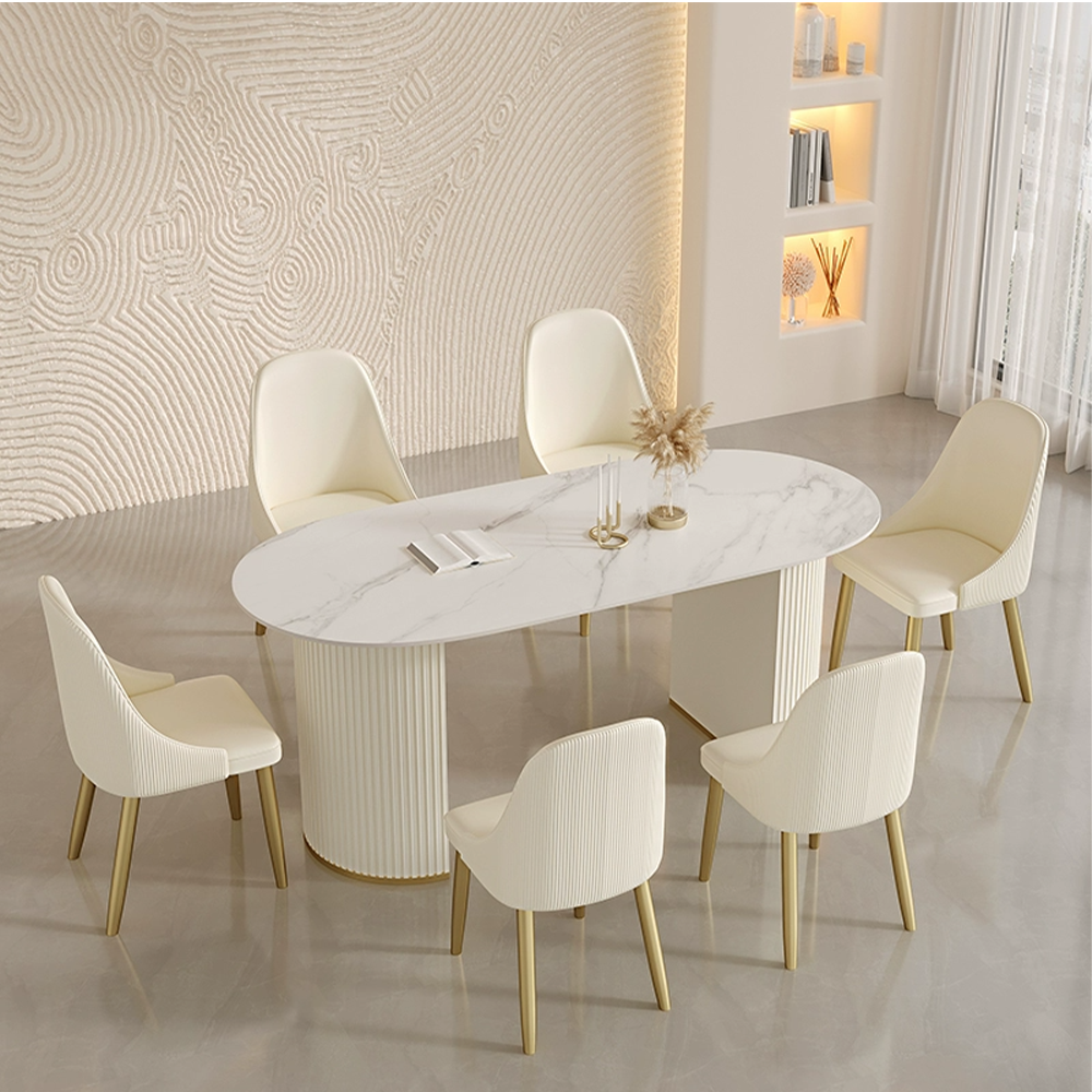 New Modern luxury Home Furniture Dinning Room Set 4 6 Seater Microfiber Leather Round White Marble Dining Table For Restaurant