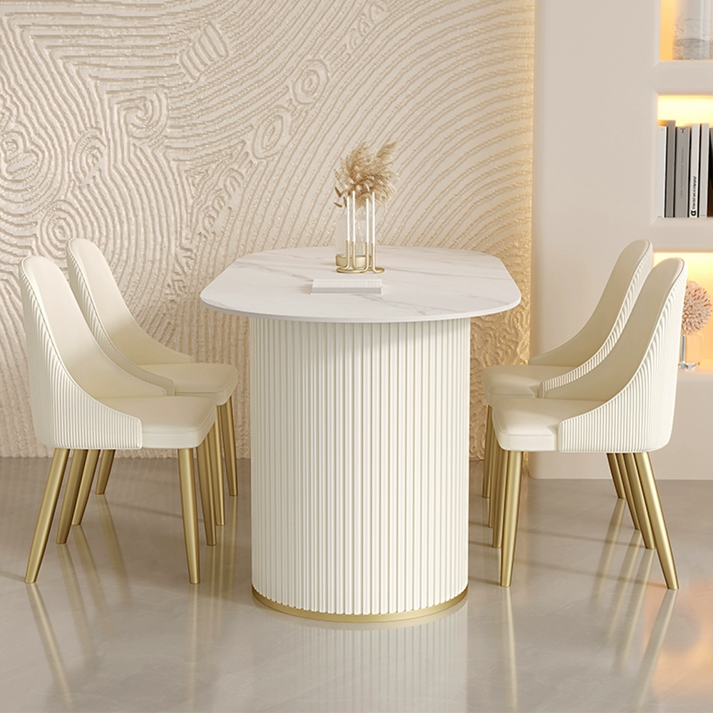 New Modern luxury Home Furniture Dinning Room Set 4 6 Seater Microfiber Leather Round White Marble Dining Table For Restaurant