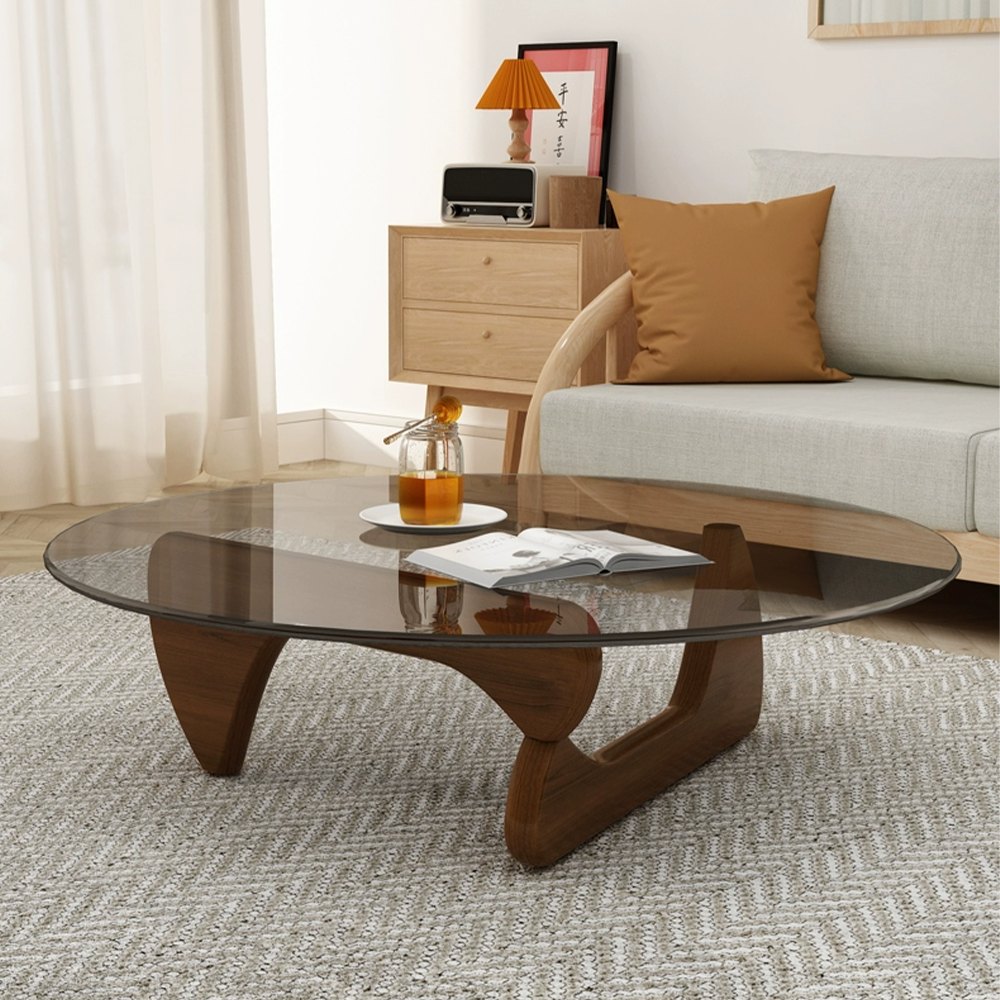 Luxury Industrial Modern Unique Solid Wood Leg Sofa Bed Side Living Room Furniture Glass Stand Coffee Center Table