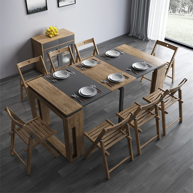 2023 Modern Design Dining Table Wooden Extendable Household Rectangular Side Cabinet Folding Dining Table and Chairs Solid Wood