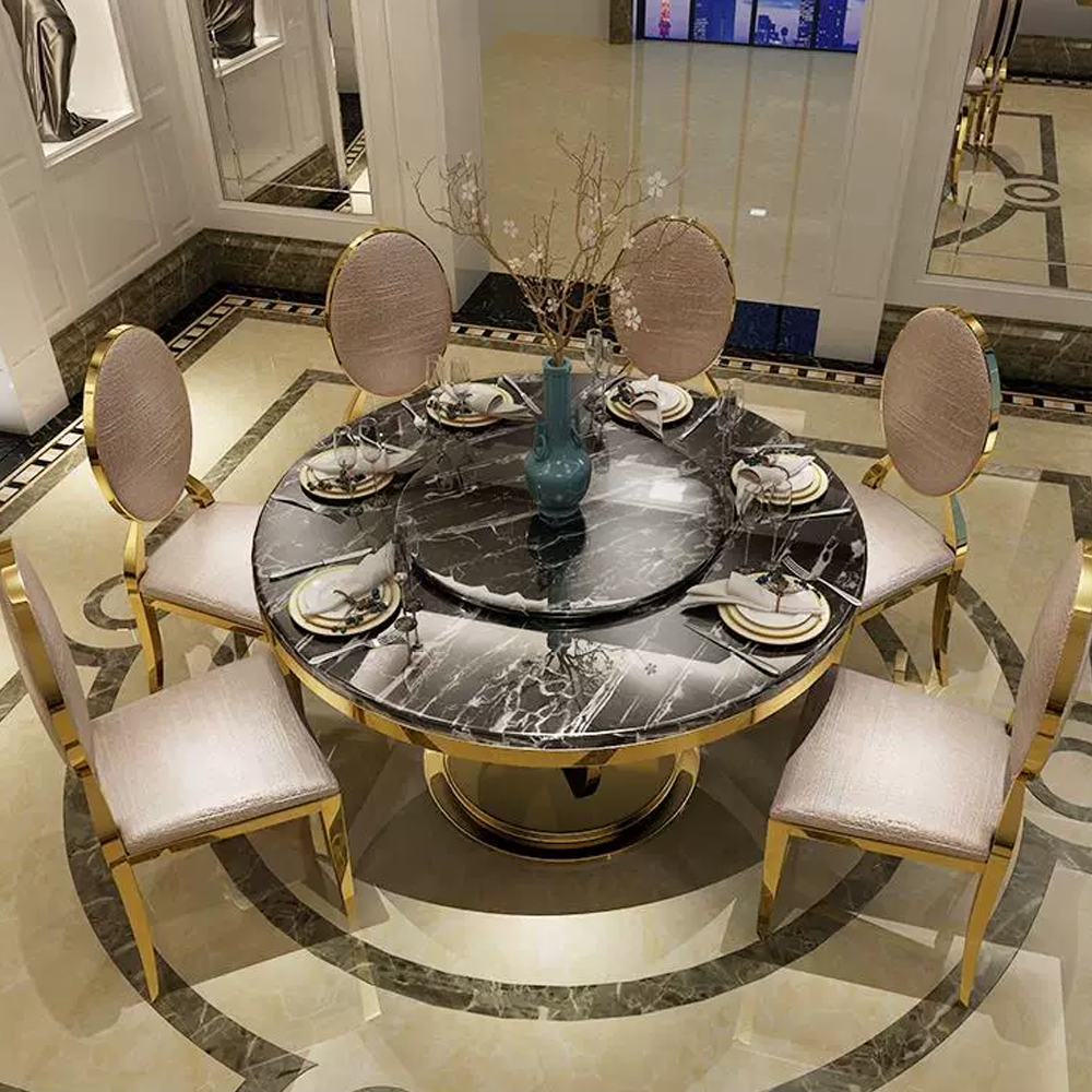 2023 Party Suitable Marble Top Or Glass Top Brass Gold Stainless Steel Dining Table With Chair Dining Room Furniture