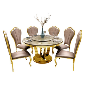 2023 Party Suitable Marble Top Or Glass Top Brass Gold Stainless Steel Dining Table With Chair Dining Room Furniture