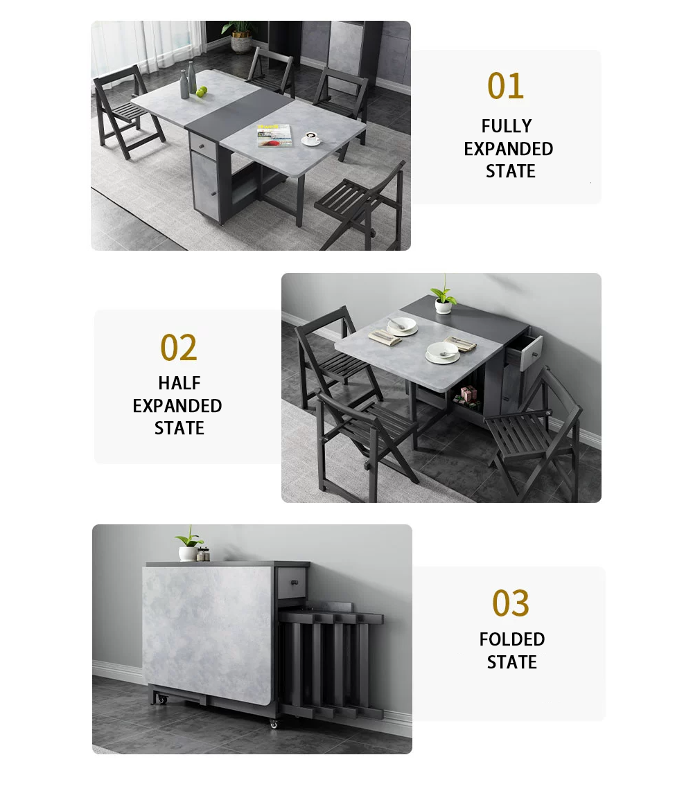 Multipurpose Saving Space Best Quality Promotional Side cabinet Folding Dining Table Set Chairs with Wheels Home Dining Room