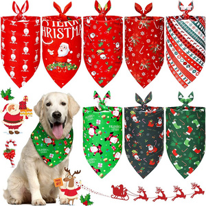 Customized Christmas Dog Triangle Bandanas Pet Plaid Bibs Washable Santa Claus Bandanas