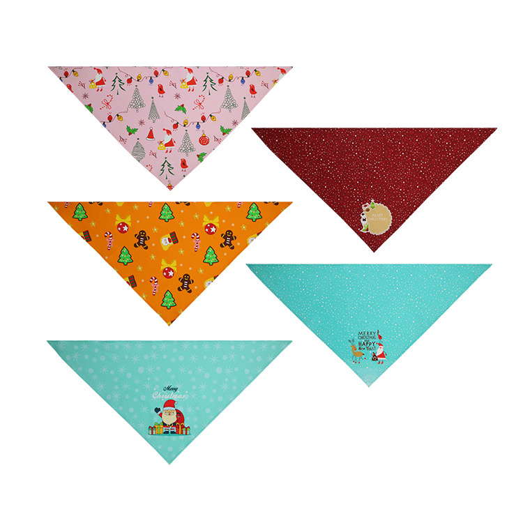 Customized Christmas Dog Triangle Bandanas Pet Plaid Bibs Washable Santa Claus Bandanas