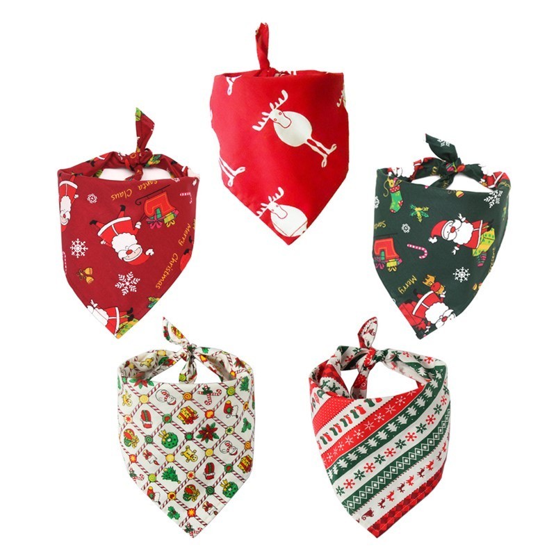 Custom Christmas Design Puppy Dog Cat  Bandana Cotton Washable Dog Bibs Bandana Pet Dog Grooming Accessories