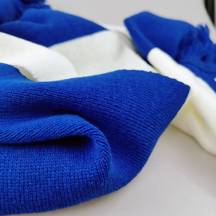 Low MOQ New Style  Wide Stripe Printing Your Own Design Plush Scarf Blue And White scarf