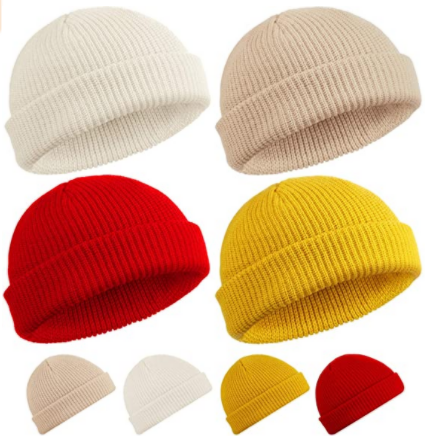 Knitted Ribbed Beanie Cap 100%  Acrylic Plain Winter Hat Short striped streetwear beanie For Men Unisex