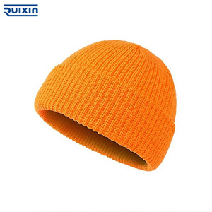 Knitted Ribbed Beanie Cap 100%  Acrylic Plain Winter Hat Short striped streetwear beanie For Men Unisex