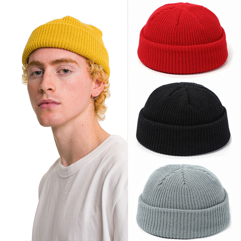 Knitted Ribbed Beanie Cap 100%  Acrylic Plain Winter Hat Short striped streetwear beanie For Men Unisex