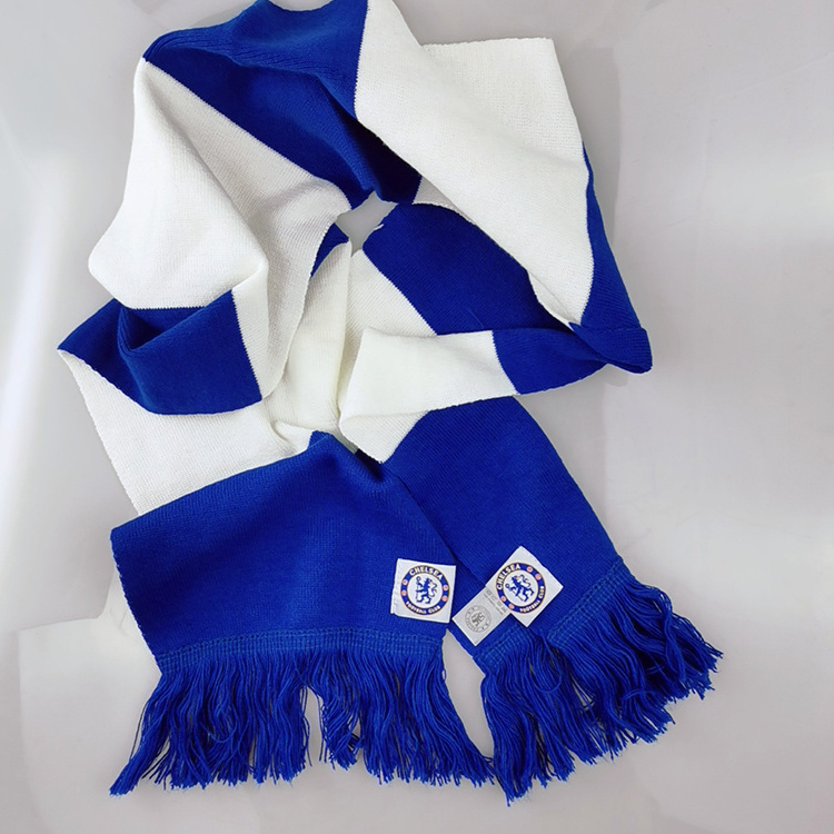 Low MOQ New Style  Wide Stripe Printing Your Own Design Plush Scarf Blue And White scarf