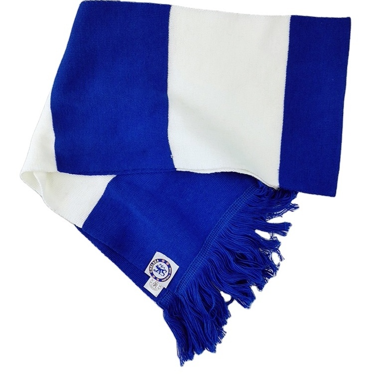 Low MOQ New Style  Wide Stripe Printing Your Own Design Plush Scarf Blue And White scarf