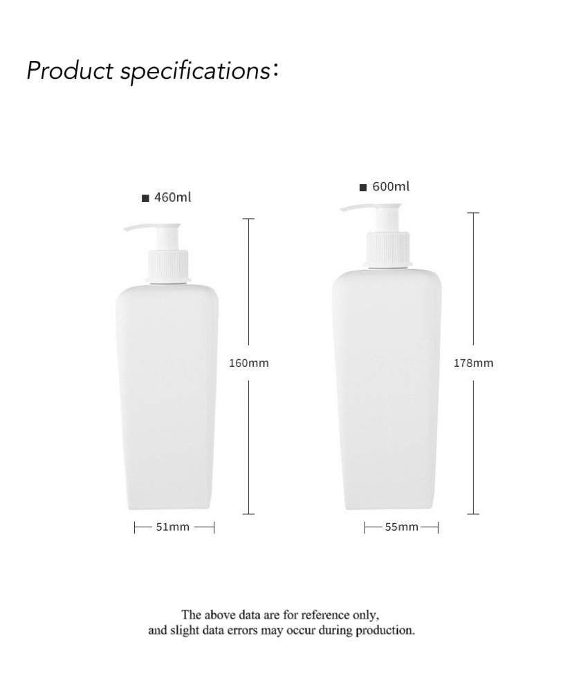 460ml creatively designed PET material pressing shampoo bottles shower gel hair conditioner set square plastic bottles